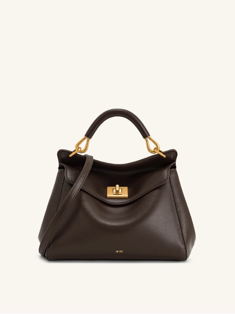 JW PEI Dark Brown Leather Top-Handle Satchel with Gold Hardware